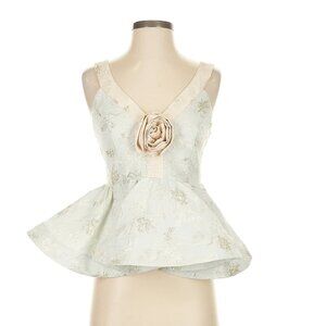 SIEMPRE NWT Women's The Lizzie Top Metallic Floral Peplum Flower Detail‎ Size S